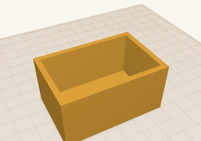 A project box in ScottiCAD: one box with a slightly smaller box taken out of it, leaving 3 mm walls.